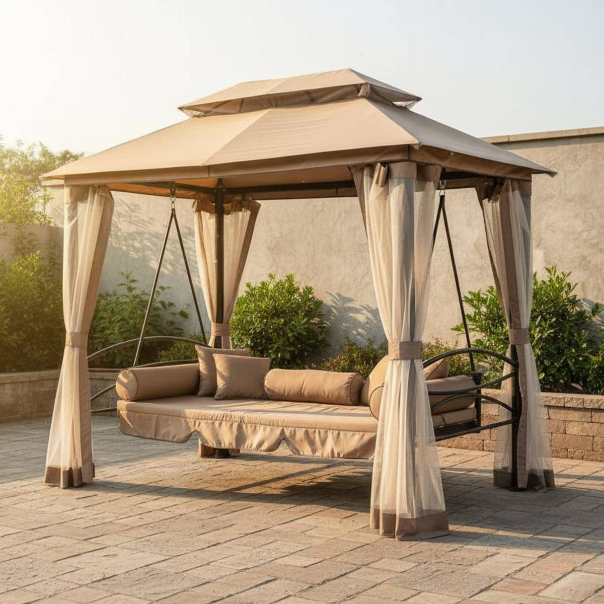 Patio Swing with Canopy Weather-Resistant Outdoor Swing Chair with Canopy Heavy-Duty Frame for Families, Garden, Terrace, Backyard