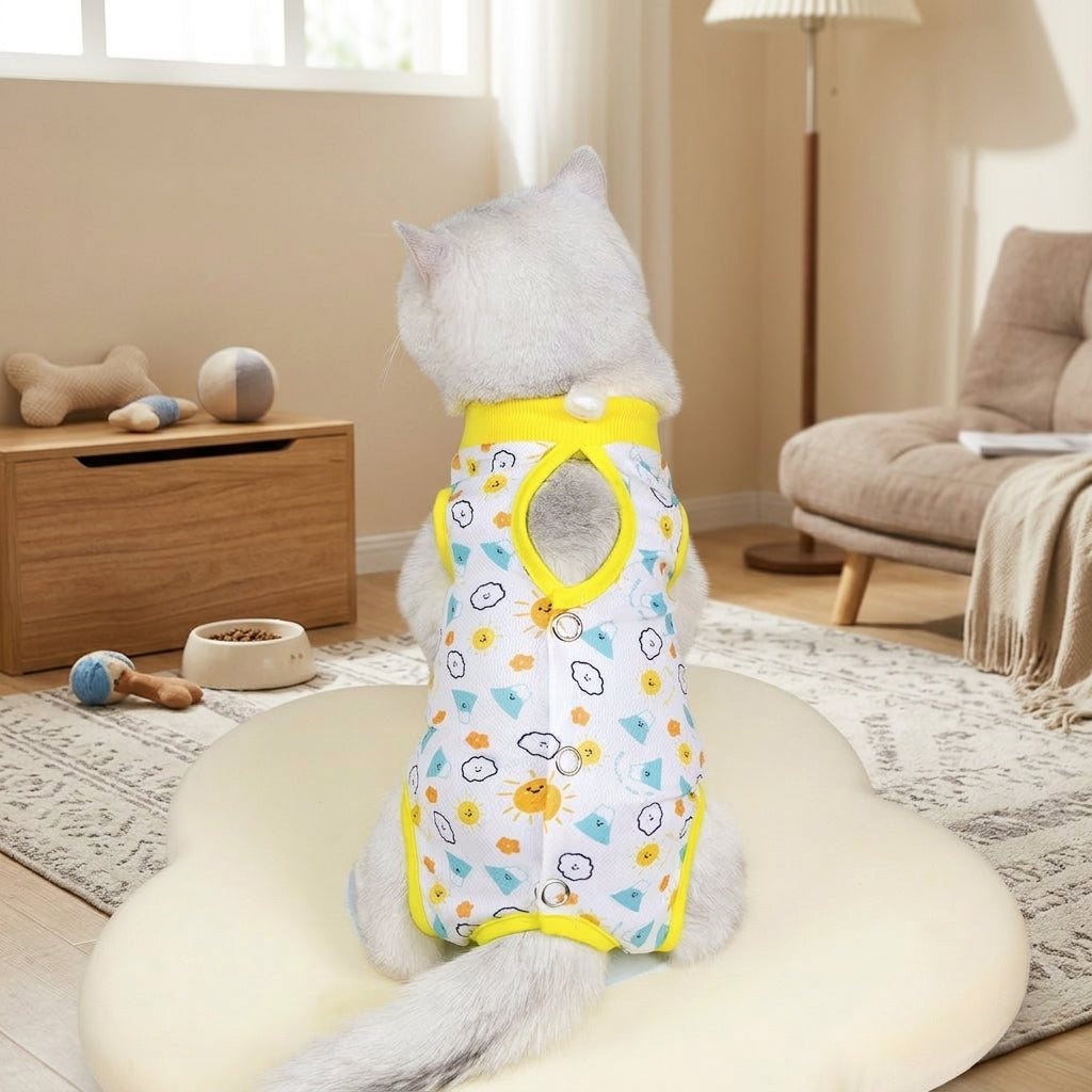 Cat Recovery Suit and Neuter Suit for Cats with Fasteners, Sleeveless Polyester Post Surgery Clothing, Abstract Weaning Suit for All Seasons