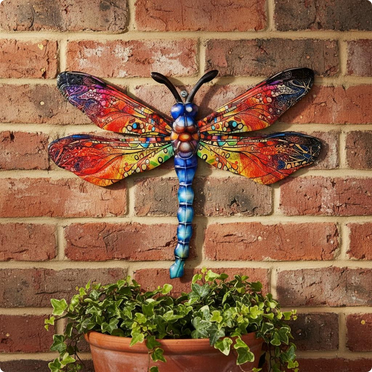 Dragonfly Wall Artwork Simple to Hang Metal Dragonfly Decor Colorful Design for Garden