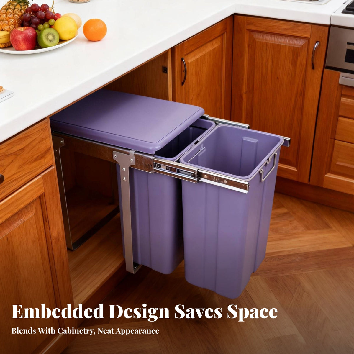 Metal Sliding Frame Pull-out Trash Bin Plastic Bins Cabinet Trash Bin Assembly Covered Pullout Waste Container