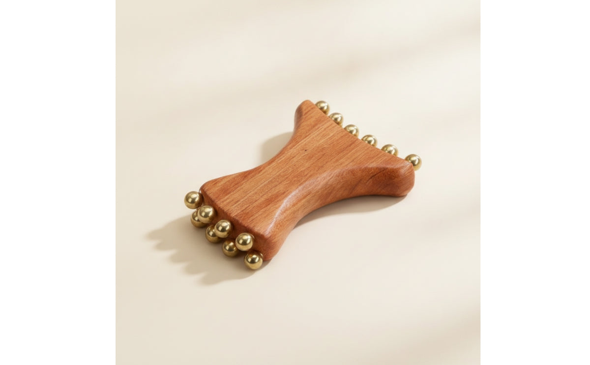 Wooden Face Massage Tool with Storage Bag Golden Facial Massager Travel Friendly Easy to Use for Home