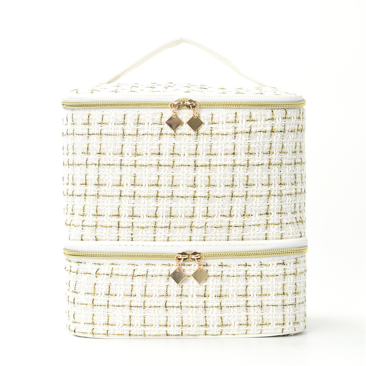 Feihong Cross-border Double-layer Gold Wire Cosmetic Bag Large Capacity Nail Polish Storage Bag Portable Handbag