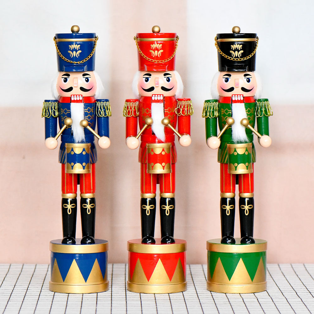36cm Wooden Nutcracker Soldier with Drum, Christmas Craft Figure