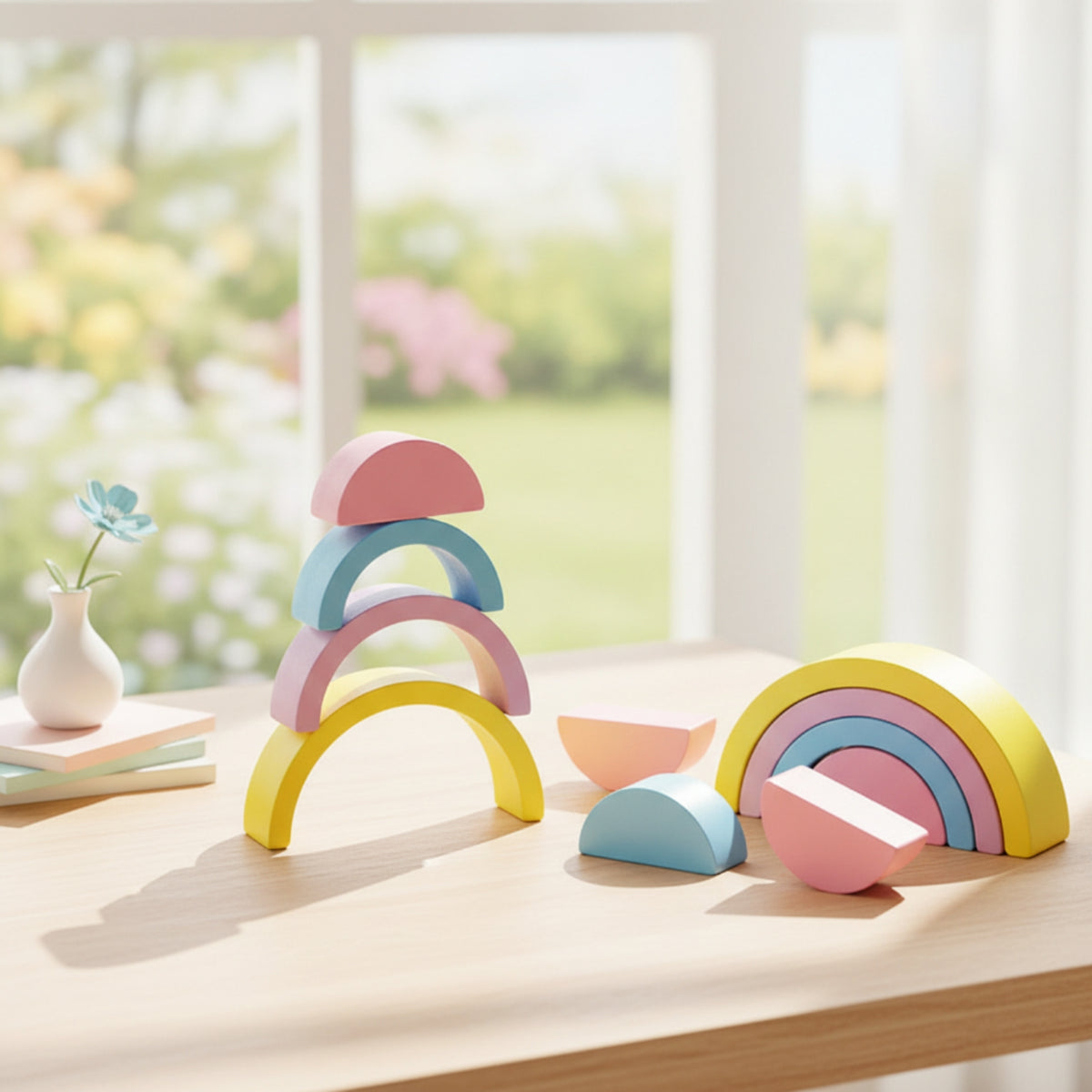 Wooden Arch Stacker Smooth Wooden Rainbow Stacker Rainbow Stacking Toy Multicolor Stacking Toy with Arches Educational