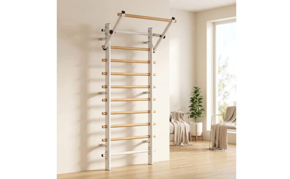 Sturdy Nordic Ladder with Pull-up Bar Space-Saving Wall Ladder with Pull-up Bar Versatile Stall Bars Compact for Home Gym