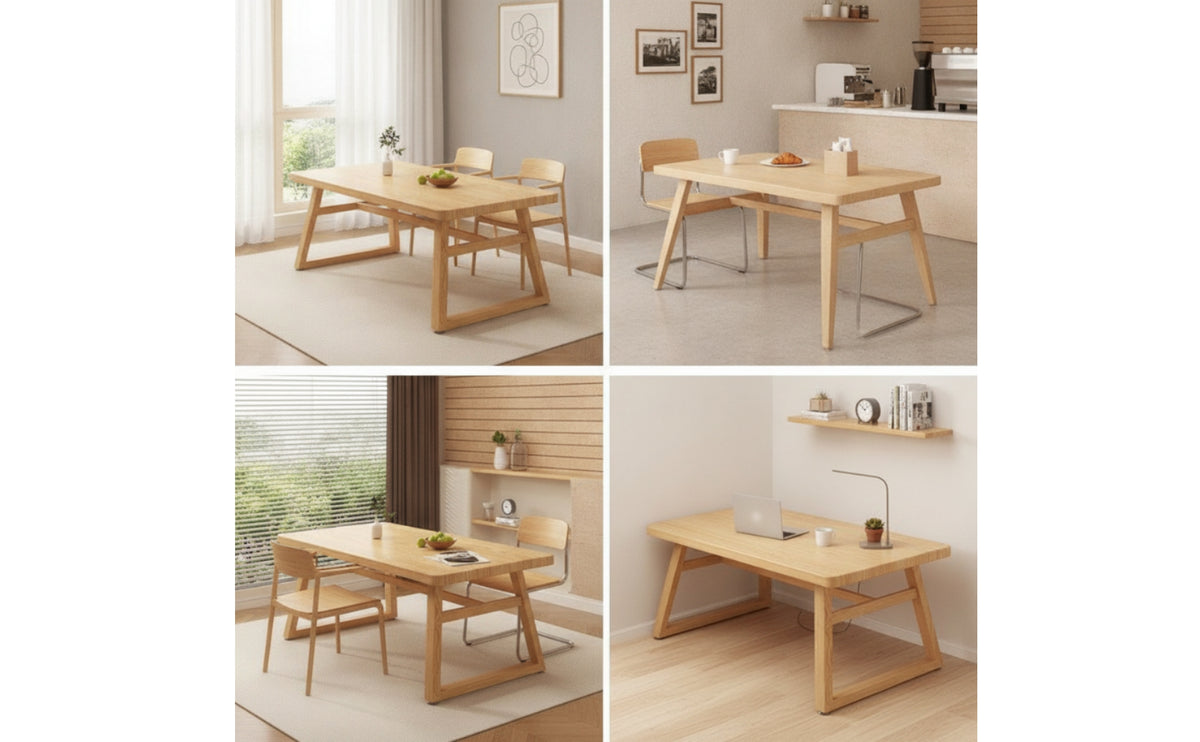 Long-Lasting Wood Grain Dining Table Easy to Assemble Table with K-Shaped Legs Scratch-Resistant Furniture Space-Saving for Families, Renters, Kitchen, Cafe
