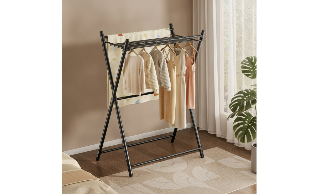 Freestanding Clothes Rack with Hanging Bar Compact Foldable Clothes Drying Rack for Apartment, Bedroom