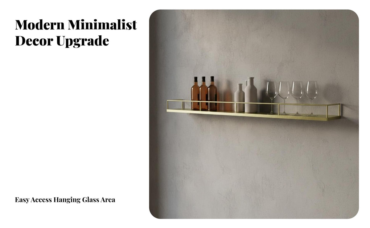 Minimalist Design Wall Mounted Wine Rack Space Saving Iron Wine and Glass Rack Heavy Duty Floating Bar Shelf with Glass Holder Large Capacity for Restaurant Owners, Homeowners, Dining Room, Kitchen