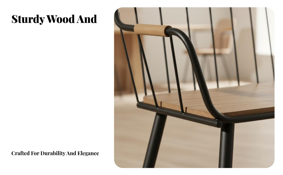 Modern Design Wood and Metal Dining Chair Minimalist design Household Furniture Multi-Purpose Desk Seat Ergonomic Backrest for Homeowners, Restaurant Owners, Students, Home Office, Kitchen, Study Room, Bistro