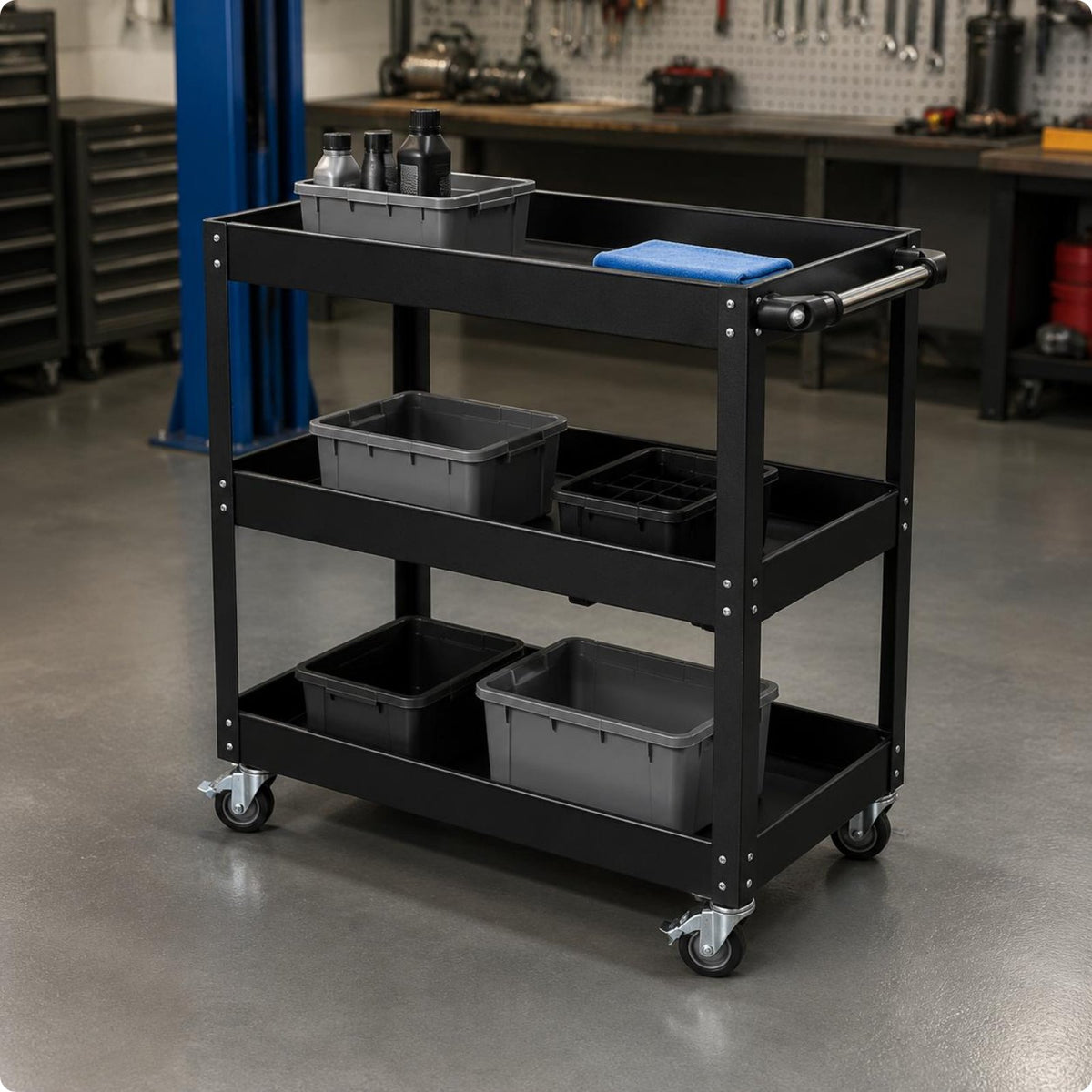 3 Tier Tool Service Cart Thickened Metal Rolling Tool Service Cart Heavy Duty