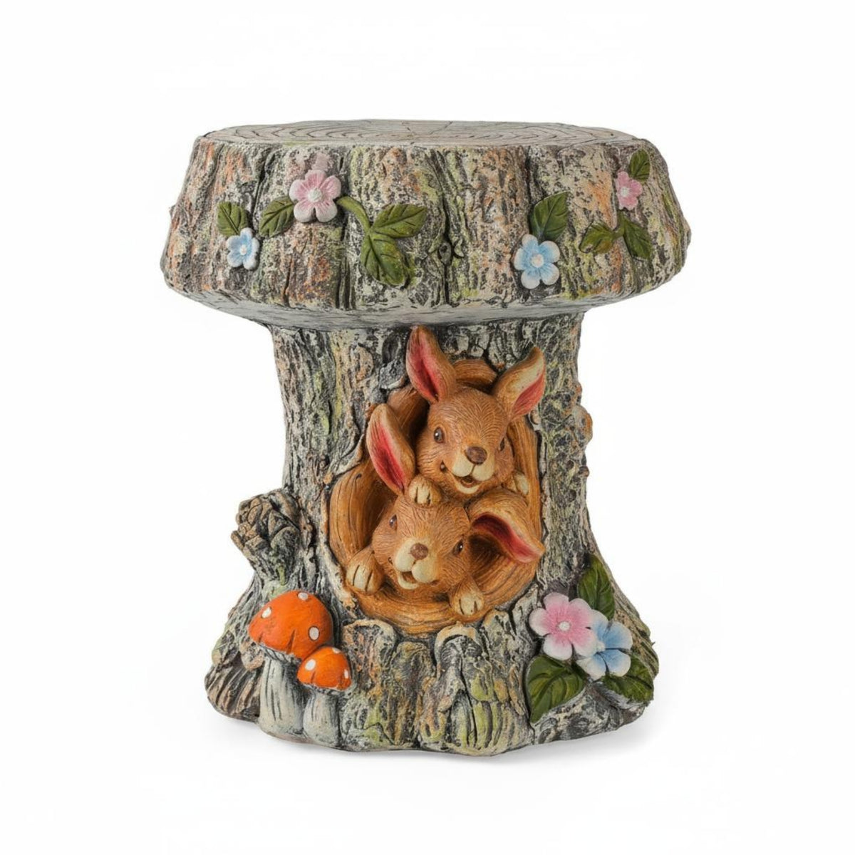 Animal Stump Stool Resin Look Tree Stump Garden Stool Handcrafted Details Decorative Seat for Balcony