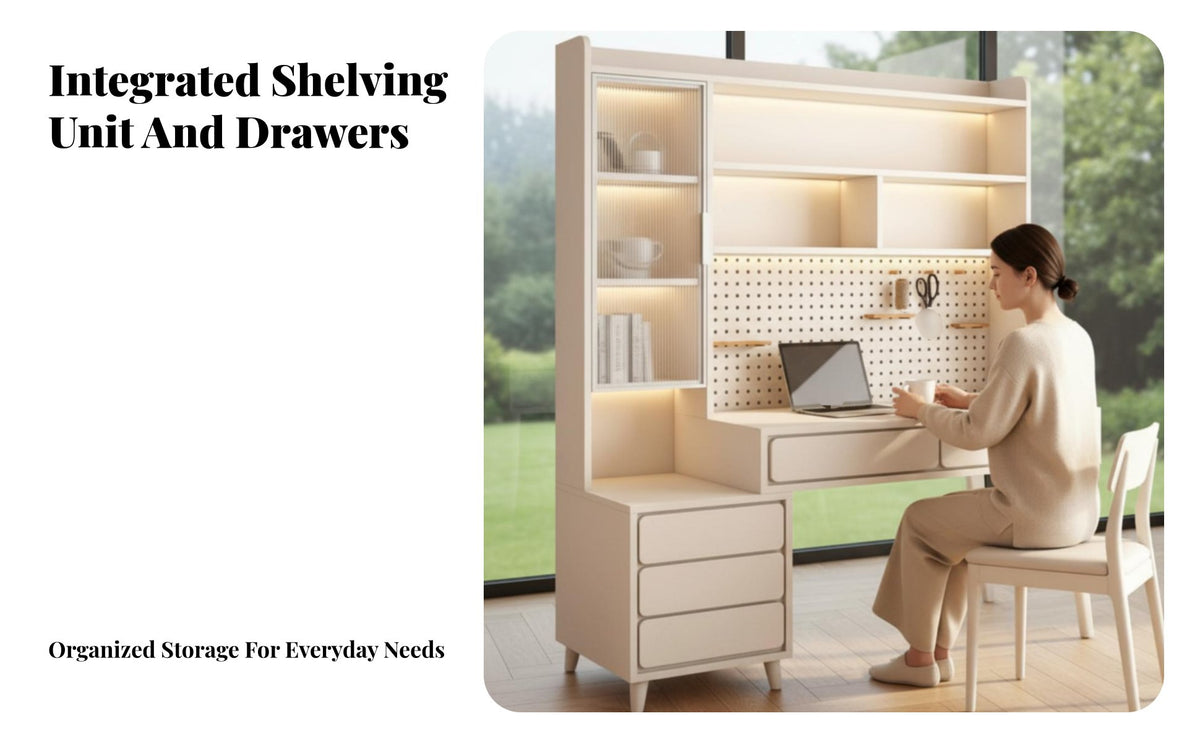 Minimalist design Desk with Integrated shelving unit Ample Storage Study Table Multi-Functional Workstation Space-Saving Design for Students, Children, Teens, Bedroom, Dorm Room