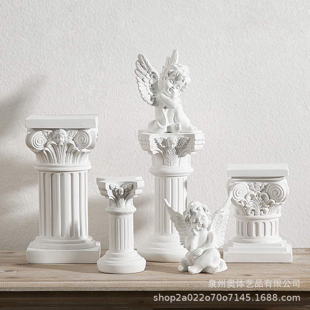 Nordic Resin Roman Column Candle Holder with Angel Figurine