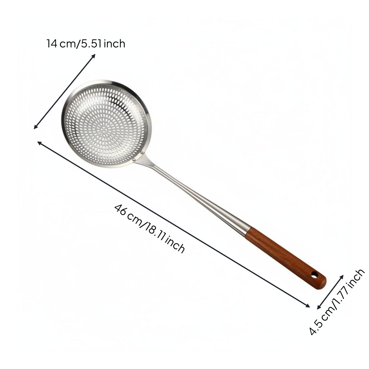 Wood Handle Skimmer Spoon Quick Draining Stainless Steel Skimmer Spoon Rust-Resistant Kitchen Tool