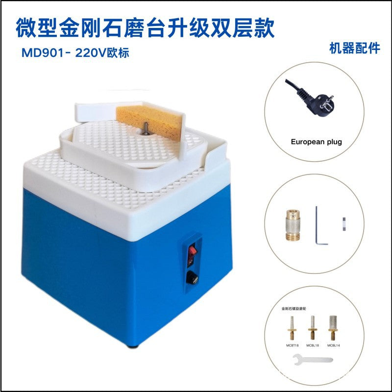 Upgraded Mini Automatic Water Feed Edge Grinding Machine with Double-Layer Grinding Table and Small Grinding Wheels, UK Plug