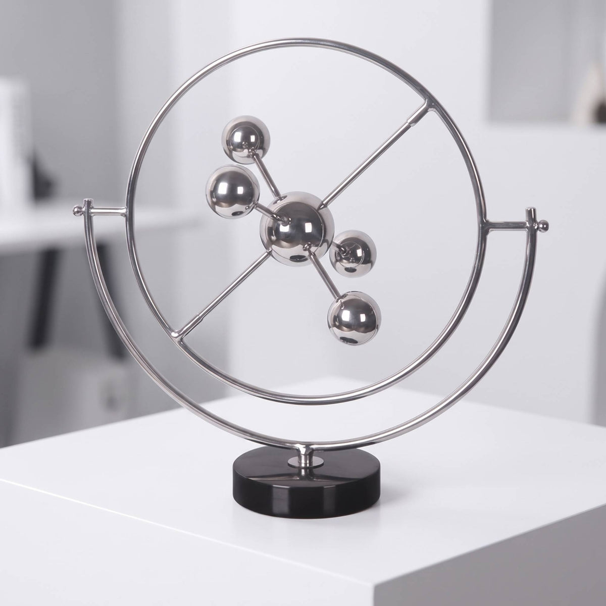 Geometric Sculpture Creative Metal Hoop Sculpture Shiny Sphere Decor for Interior Designers, Office Desk