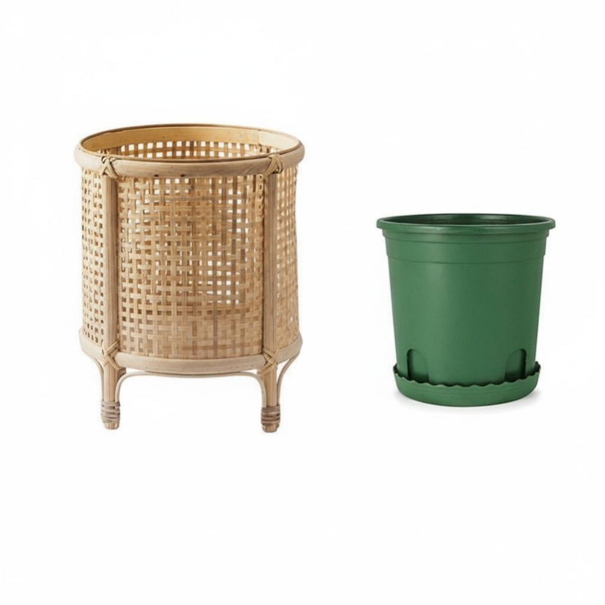 Basket Plant Stand Boho Aesthetic Woven Pot Holder with Legs Stable Support