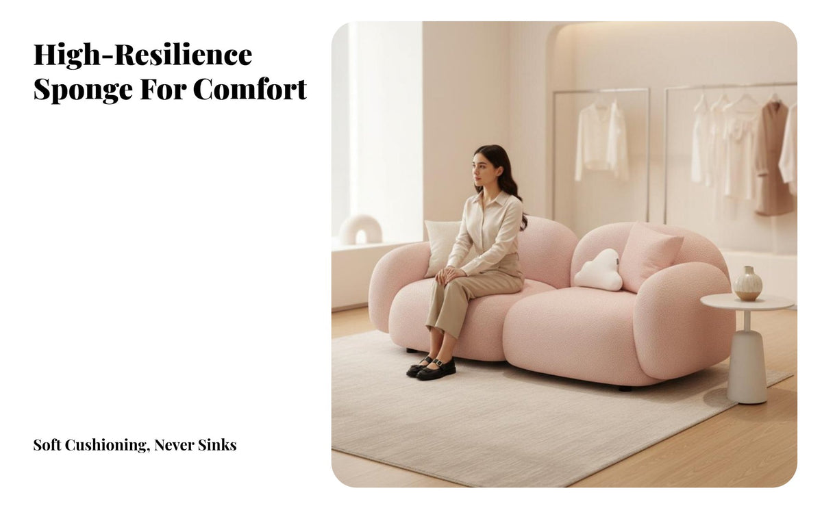 Creamy design aesthetic 2-Seater Loveseat Cute Design Rounded Loveseat Space-Saving Small Couch fluffyLike Shape for Apartment Dwellers, Boutique Owners, Young Adults, Bedroom, Boutiques, Lounge Areas, Office