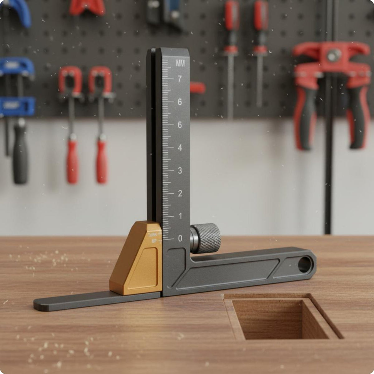 Router Height Gauge Easy reading Table Saw Gauge Locking Screw Measuring Tool for Woodworkers, Carpenters, Workshop