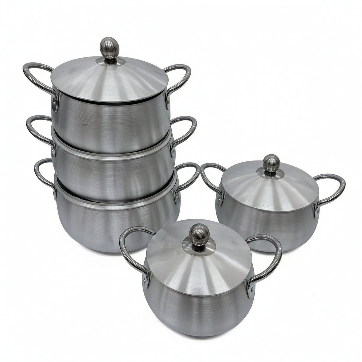 5 Pieces Aluminum Pot with Lid Brushed Pot with Lid Even Heating for Students