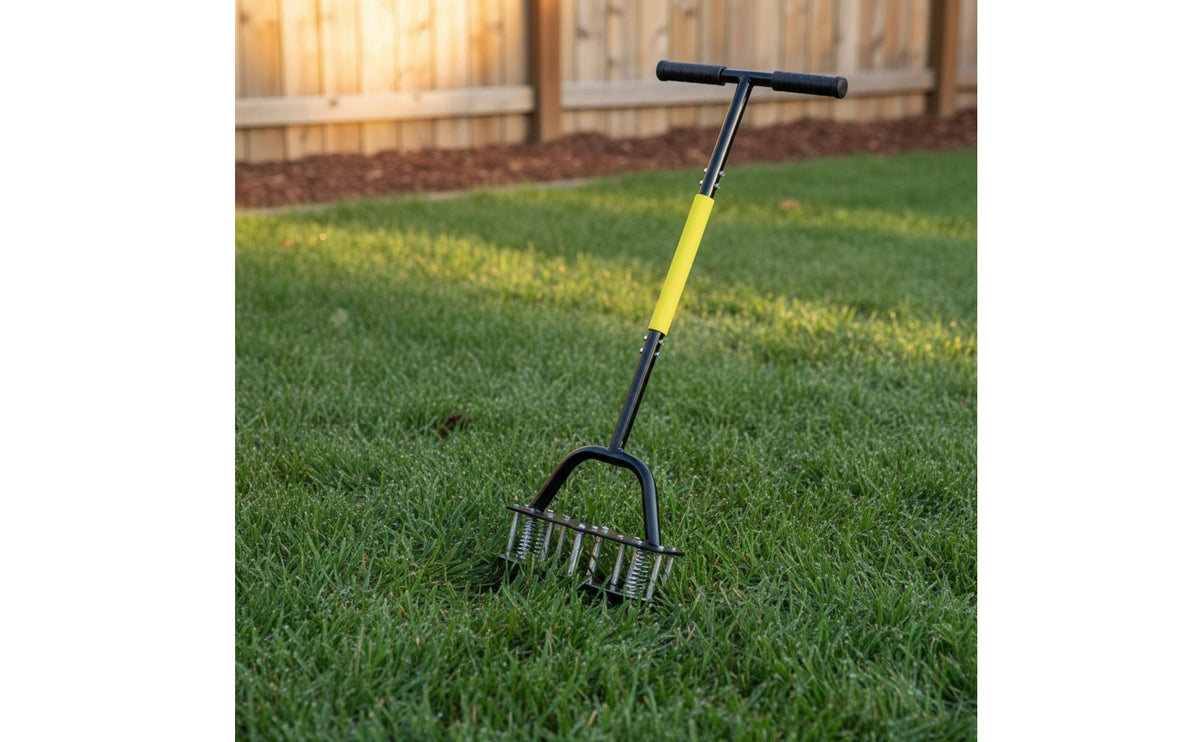 Metal Tines Manual Lawn Aerator T-Shaped Handle Coiled Lawn Aerator