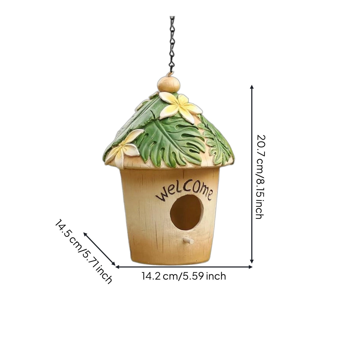 Welcome Birdhouse Hand Painted Resin Bird Shelter Weather Resistant for Balcony