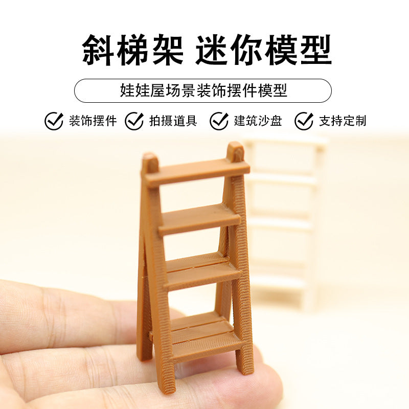 Dollhouse Miniature Furniture 4-Tier Slanted Ladder Shelf Plant Stand