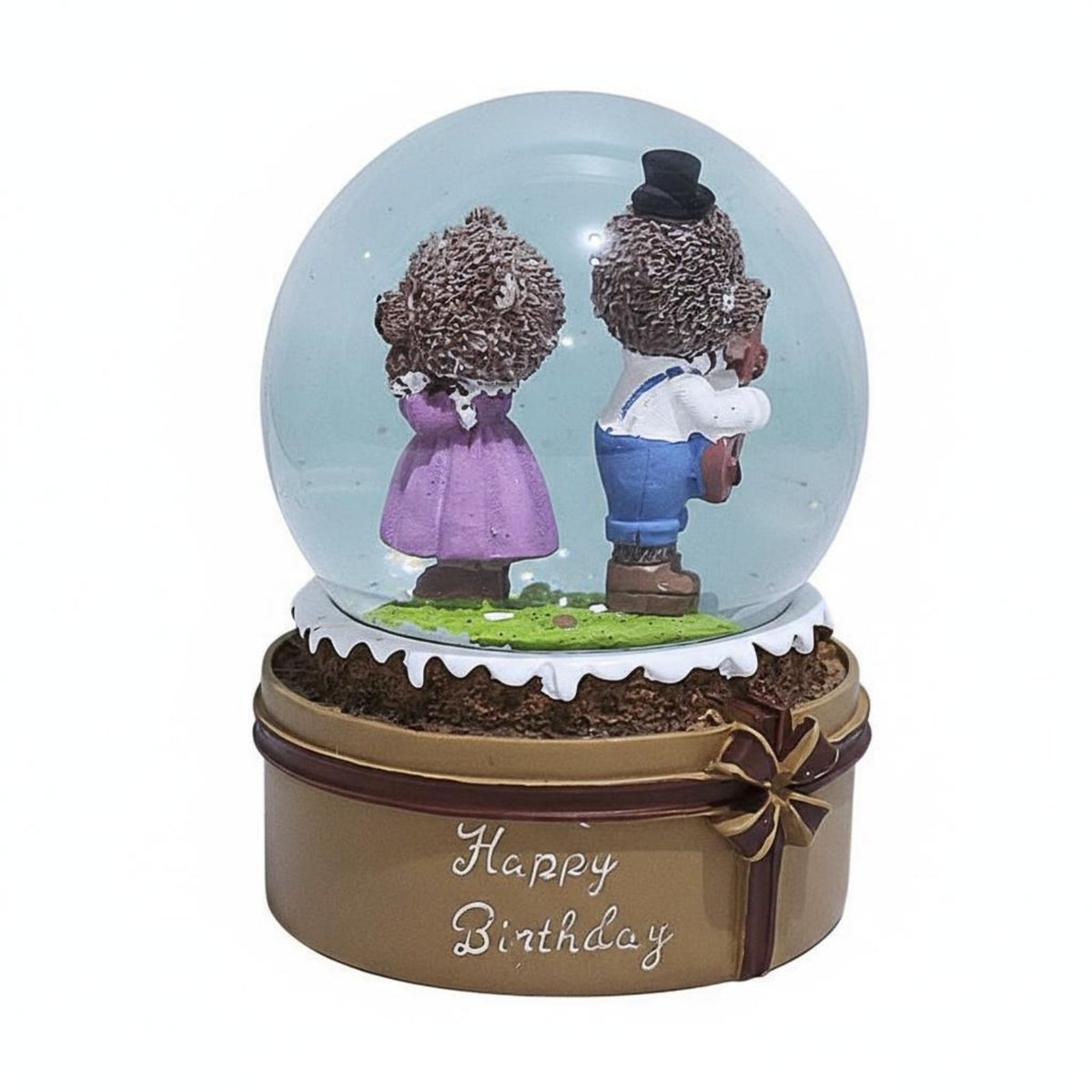 Glittering Bear Couple Snow Globe Automatic Snowfall Light up Crystal Ball Hand Painted for Children, Kids, Home Decor, Bedroom, Living Room