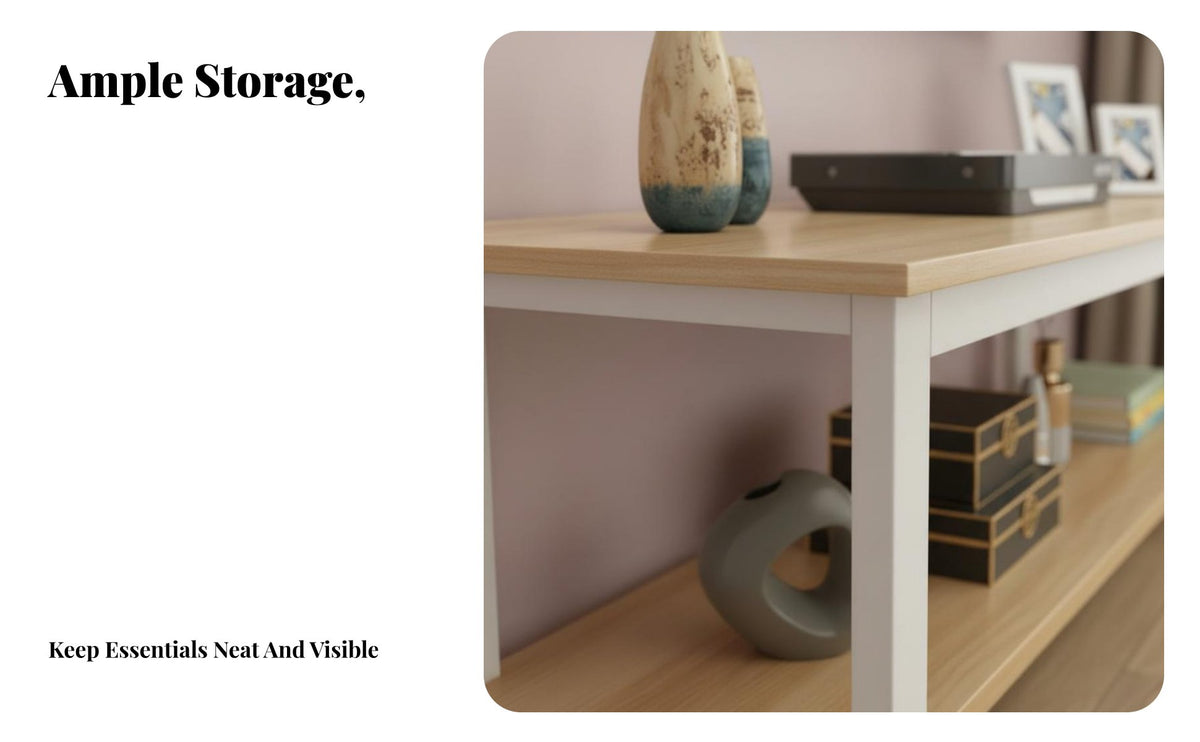 Stable Construction Steel and Wood TV Console Easy Assembly Wood Media Console with Storage Heavy Duty Minimalist TV Table Scratch-Resistant Surface for Bedroom, Small Areas