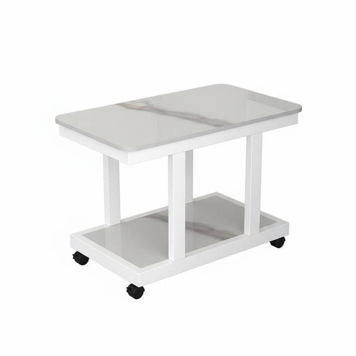 2-Tier Rolling Rolling Table With Wheels Side Table Easy to Assemble