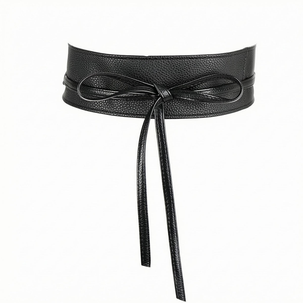 Long Straps Faux Leather Wrap Belt Black Wide Tie Waist Belt Pebbled Fashion Accessory Soft