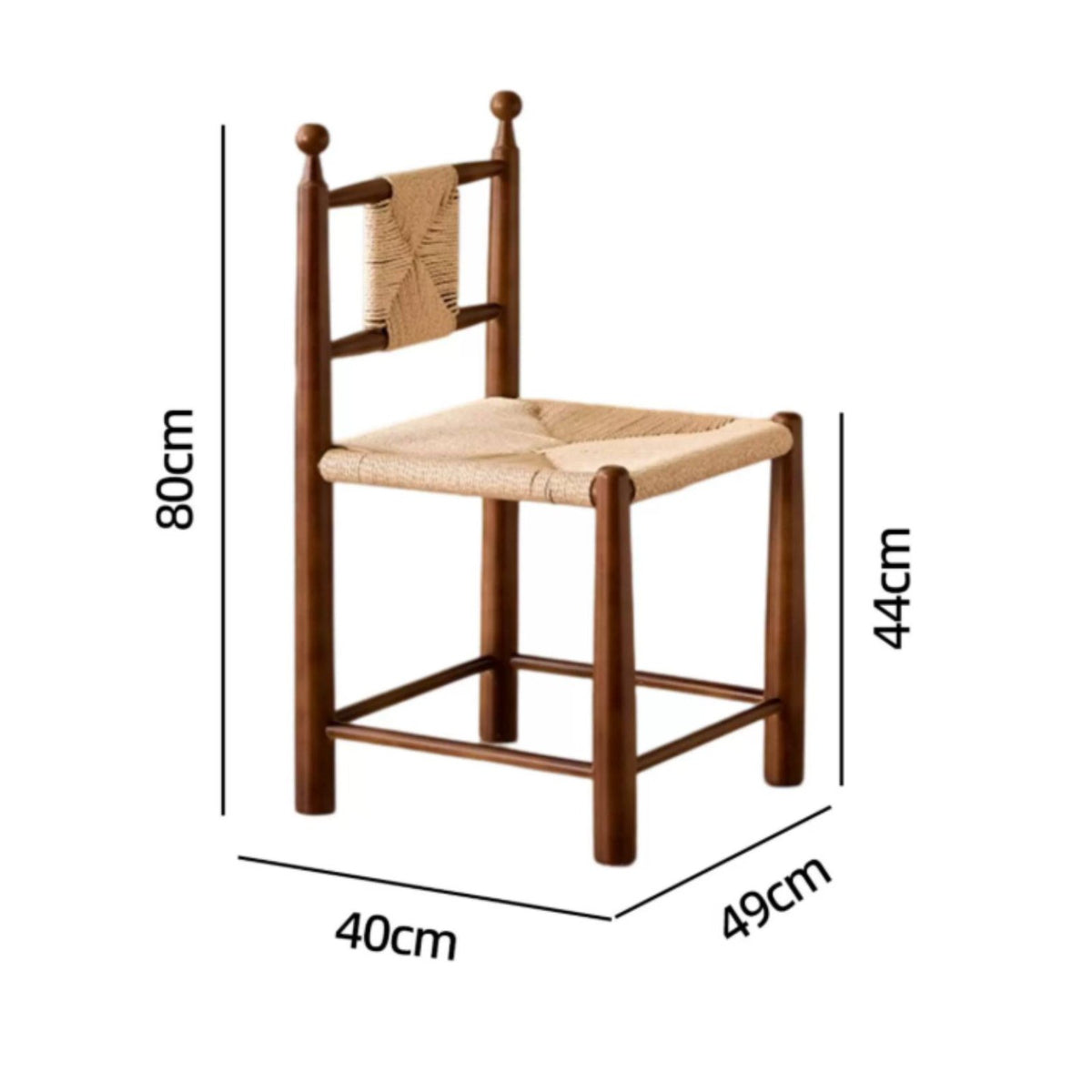 Wabi Sabi Look Woven Back Wooden Chair Handwoven Rattan Back Chair Fully Assembled for Restaurant
