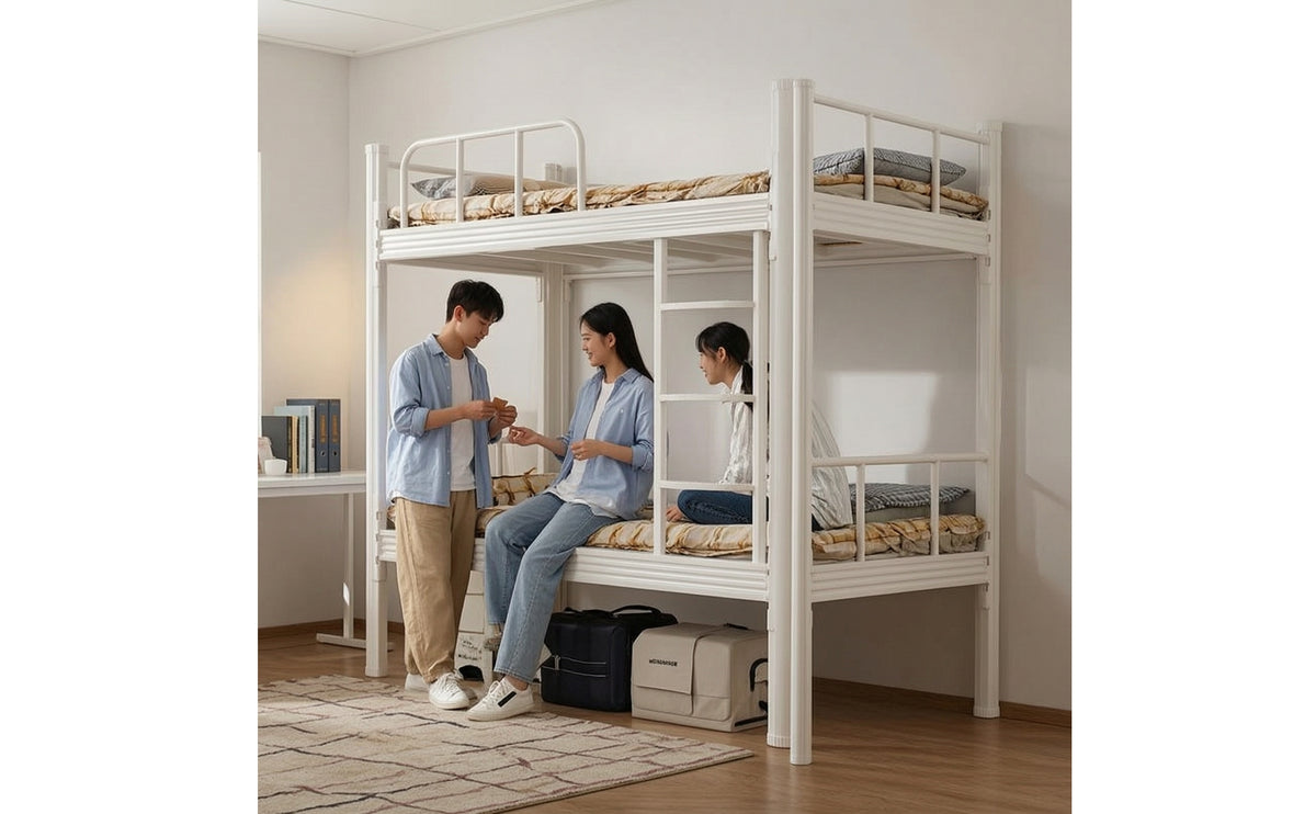 Metal Bunk Bed Heavy-Duty Double-Deck Bunk Bed Sturdy Furniture for Employees, Roommates, Dormitory Housing, Apartment