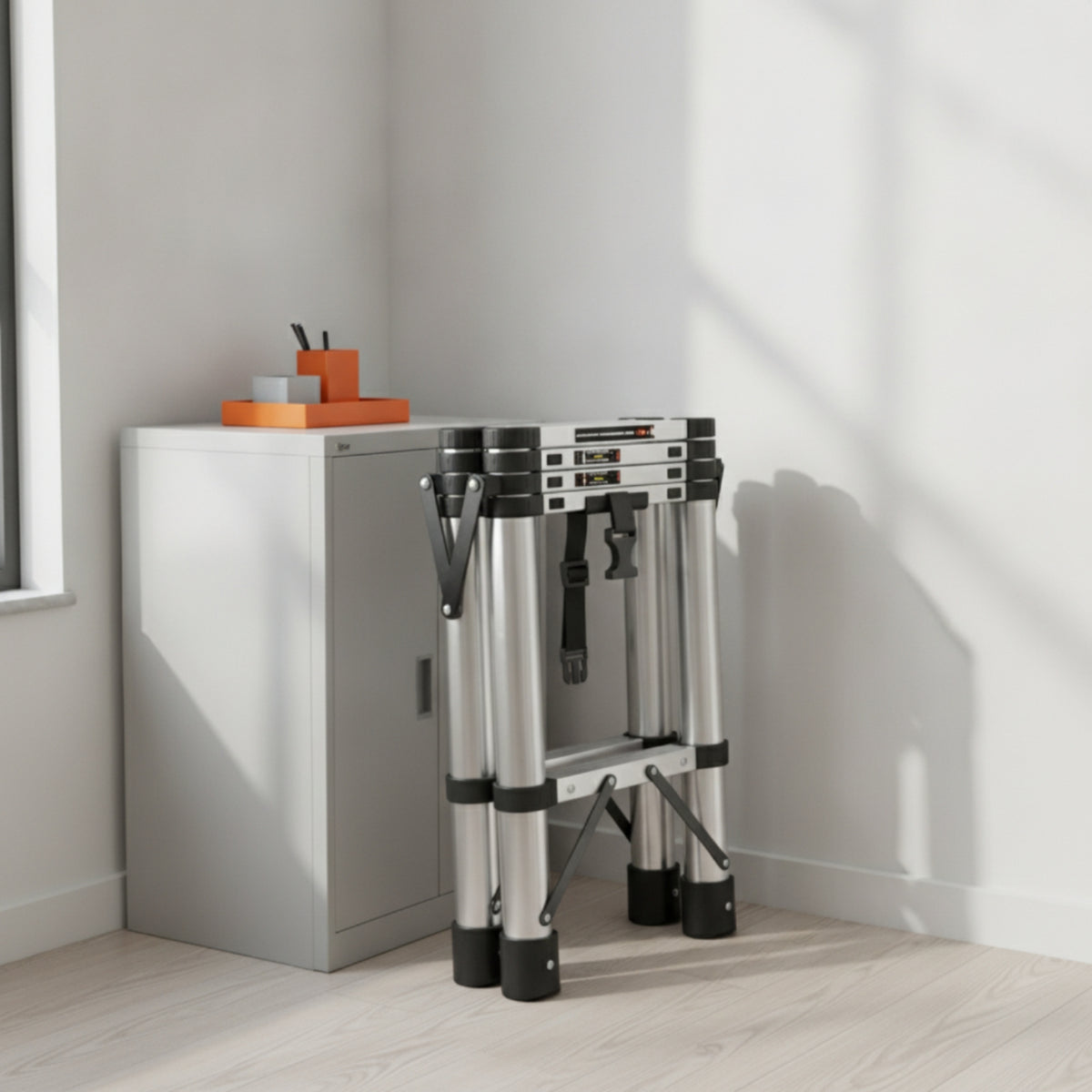 Telescopic Step Ladder Stainless Steel V-Shaped Extension Ladder Foldable for Hobbyists, Homeowners, Home Repairs, Garage, Workshop