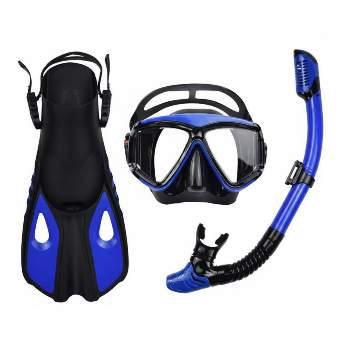 Anti-Choke Full Dry Snorkel Set Adjustable Fins Diving Mask Snorkel Fin Set Crystal Clear View Water Sports Gear Long-Lasting for Swimming