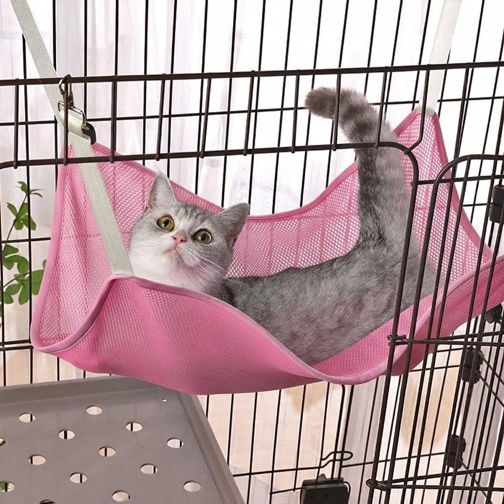 Cat Hammock Hanging Cat Bed and Swing, Breathable Geometric Shape with Cage Hooks, Reversible Pet Accessory for Indoor Cats, Double Sided