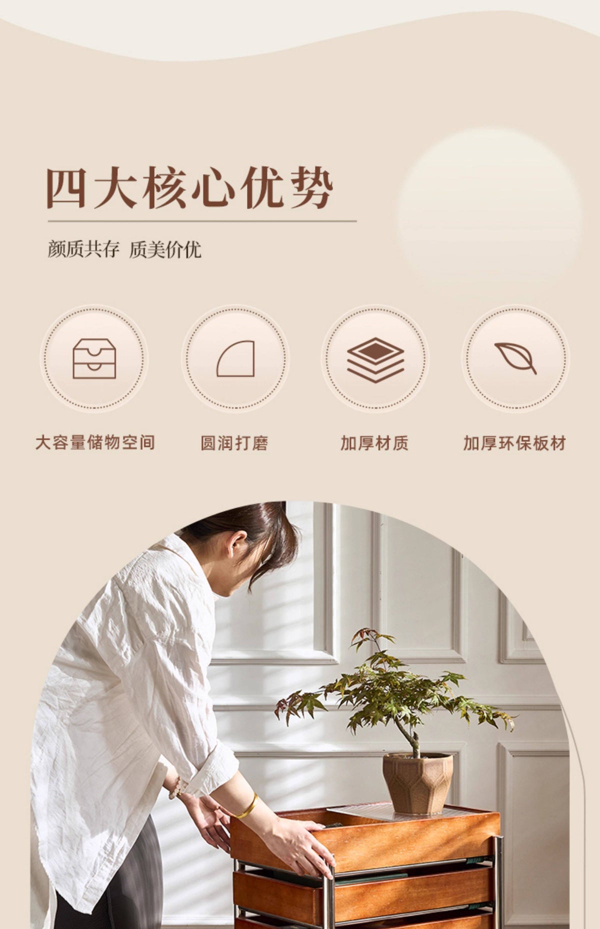 中古风沙发边几小推车法式实木移动抽屉置物架不锈钢零食床头茶柜