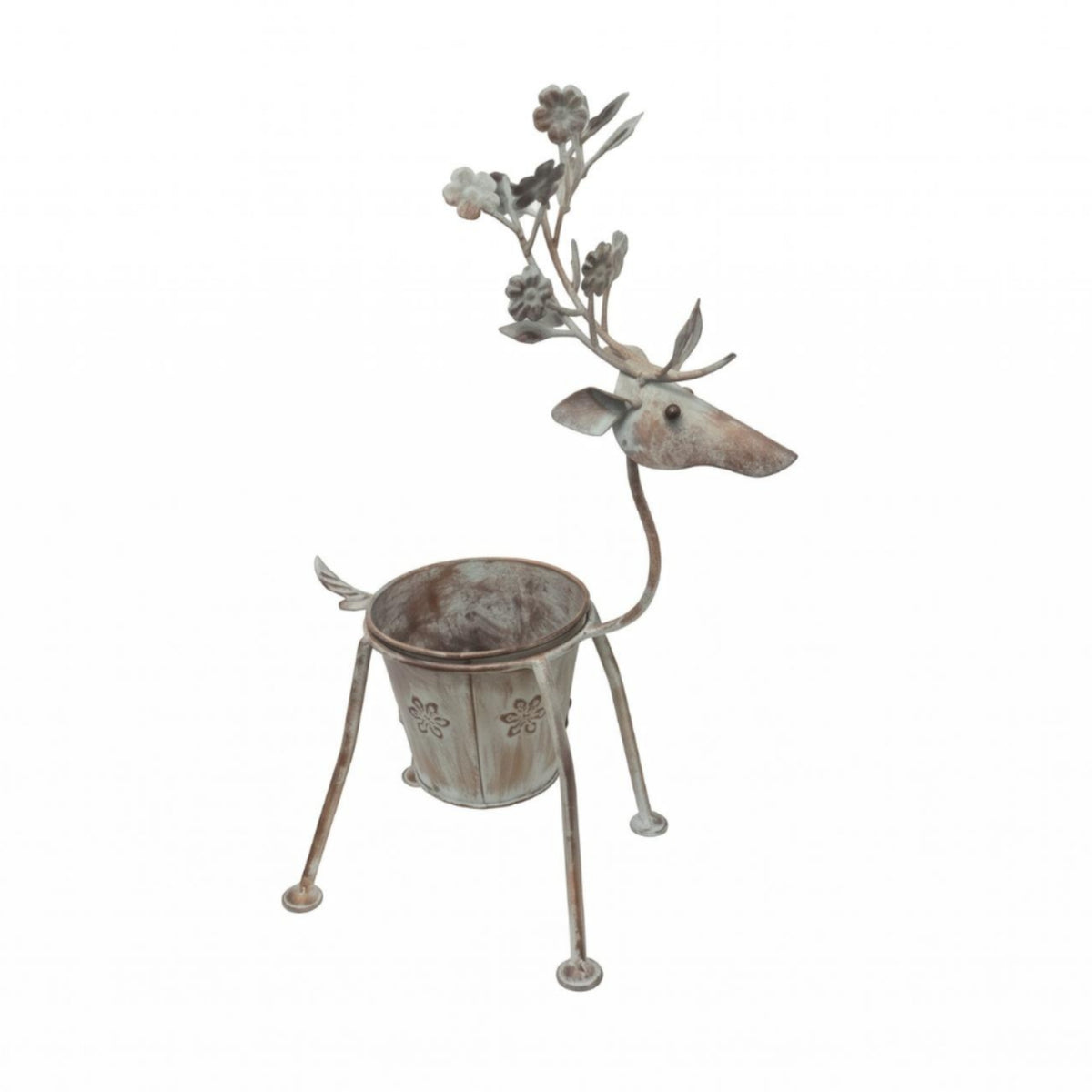 Metal Deer Planter Distressed Finish Deer-Shaped Planter Weathered for Courtyard