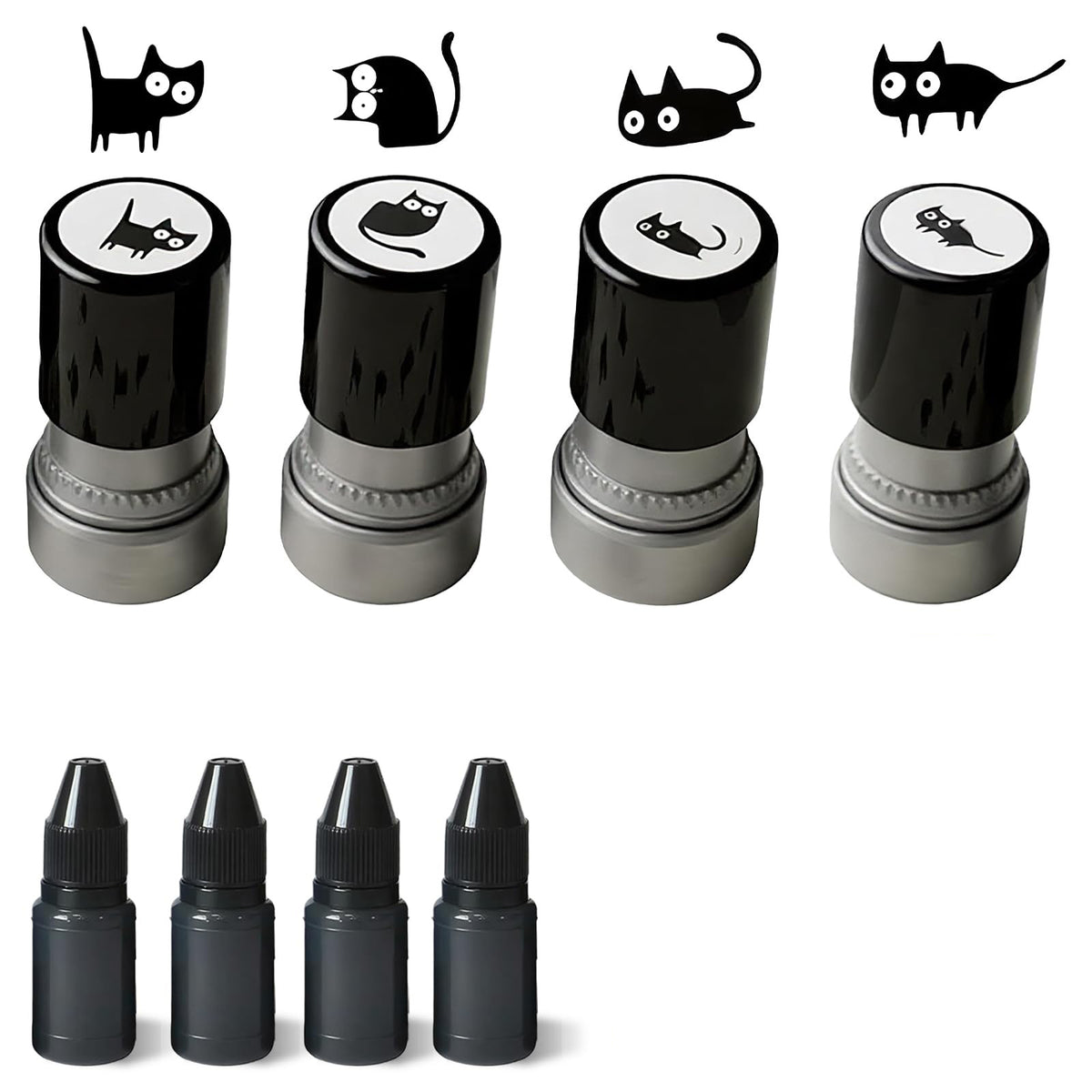 Cat Stamp Self-Inking Line Drawing Animal Pattern for Diary Scrapbook 4-Pack
