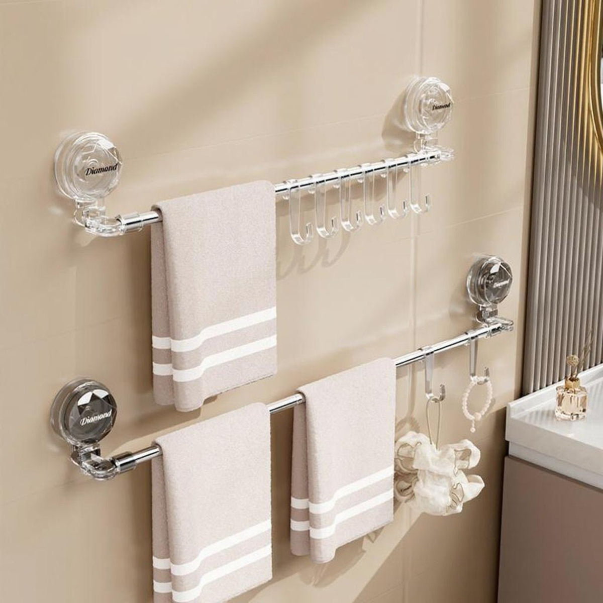 Stainless Steel Adjustable Suction Towel Rack Wall Mounted