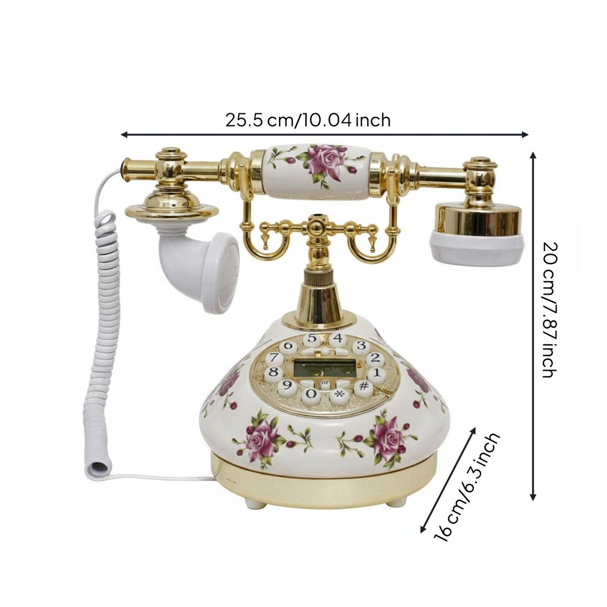 Decorative Ceramic Flower Phone Floral Print Design Telephone No Batteries Needed for Living Room, Gift, Office