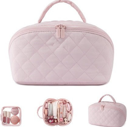 Large Capacity Handbag Cosmetic Bag with Brush Holder, Travel Toiletry Bag