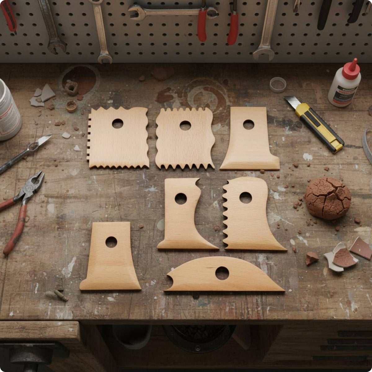 7 Pieces Clay Trimming Knife Smooth Finishing Wooden Pottery Rib Ceramic Trimming for Art Class