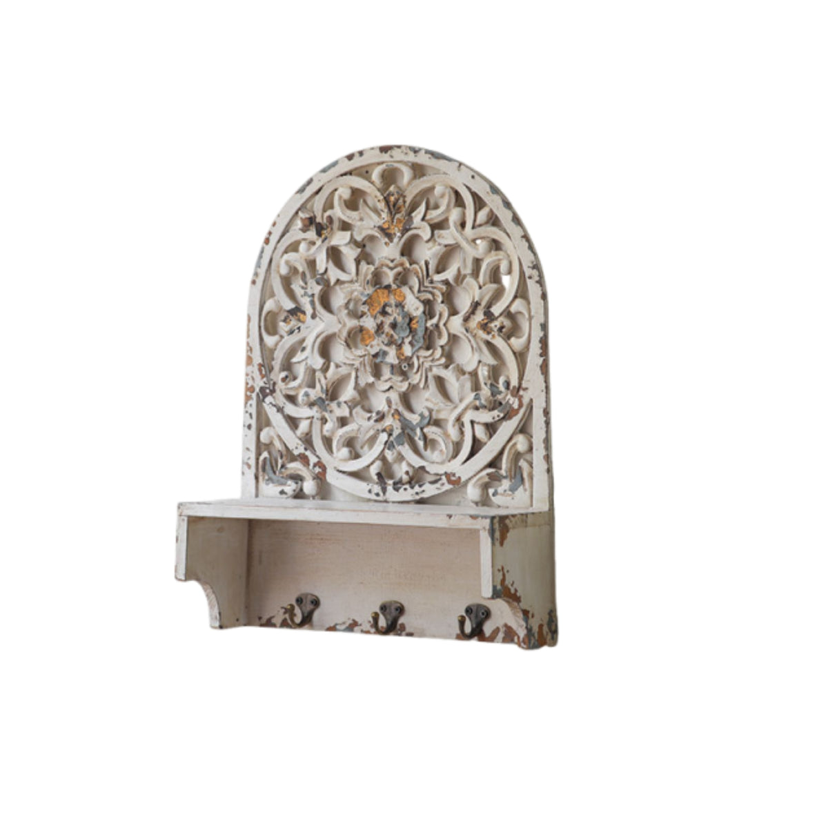 Carved Wall Shelf Distressed Wooden Shelf Chic Shelves for Living Room, Entryway, Hallway
