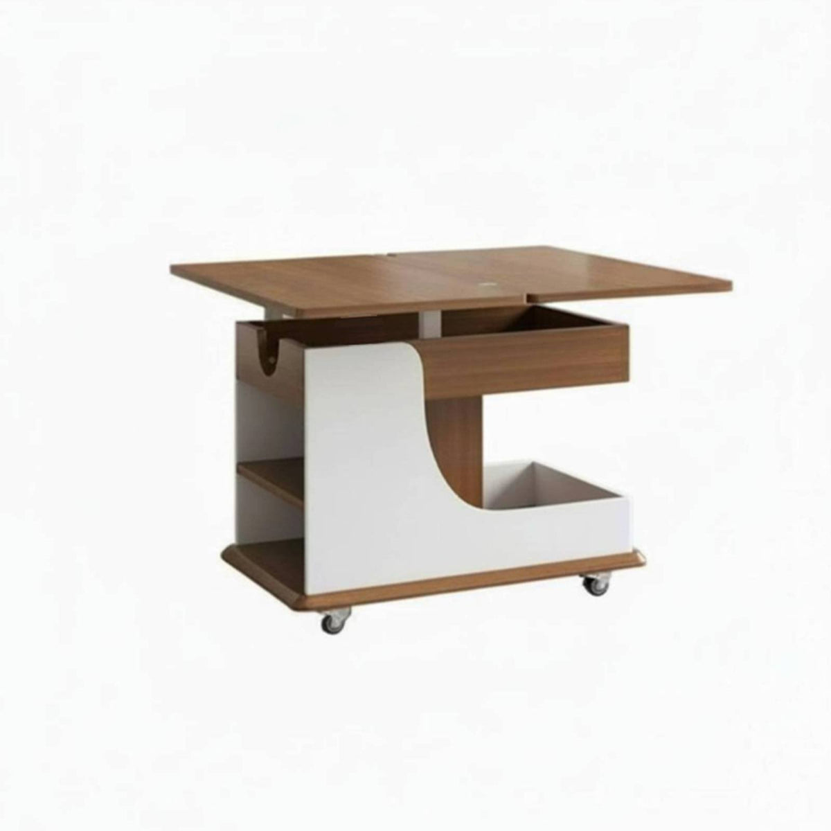 C-Shaped raiseTop Table With casters Rolling C-Shaped Table Height-Adjustable Hidden Storage for Apartment Dwellers, Students