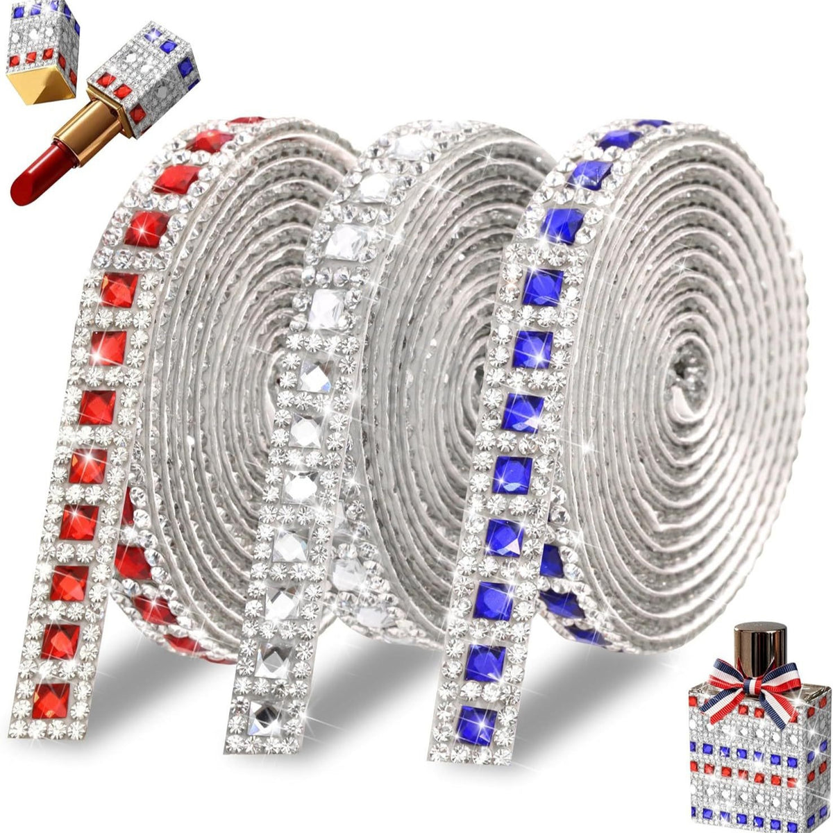 3 Rolls Self-Adhesive Rhinestone Ribbon for Decoration