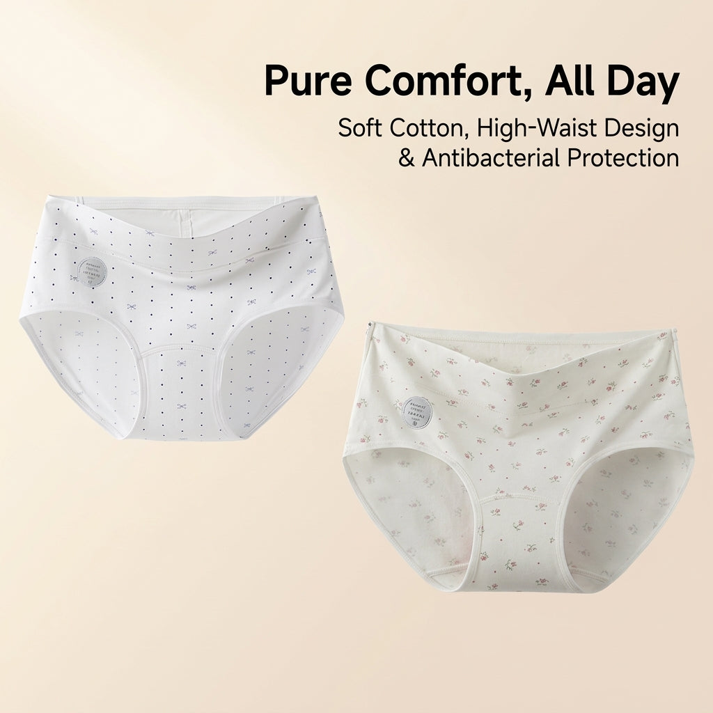 Women's High Waisted Knickers with Extended Gusset for Enhanced Coverage, 100% Breathable Multipack Postpartum C Section Design