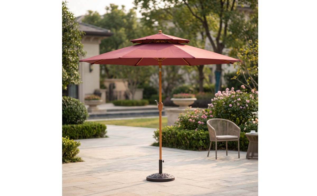 Outdoor Umbrella with Split-Level Top Covering-Grain Freestanding Umbrella with Crank Resistant for Vendors, Poolside, Garden