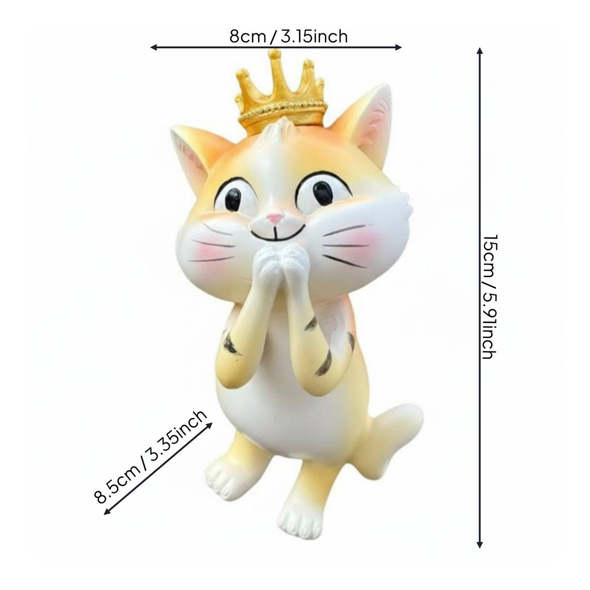 Resin Cat Ornament Cute Design Crowned Cat Figurine Cartoon Feline Statue Sculpture for Desktop, Bookshelf