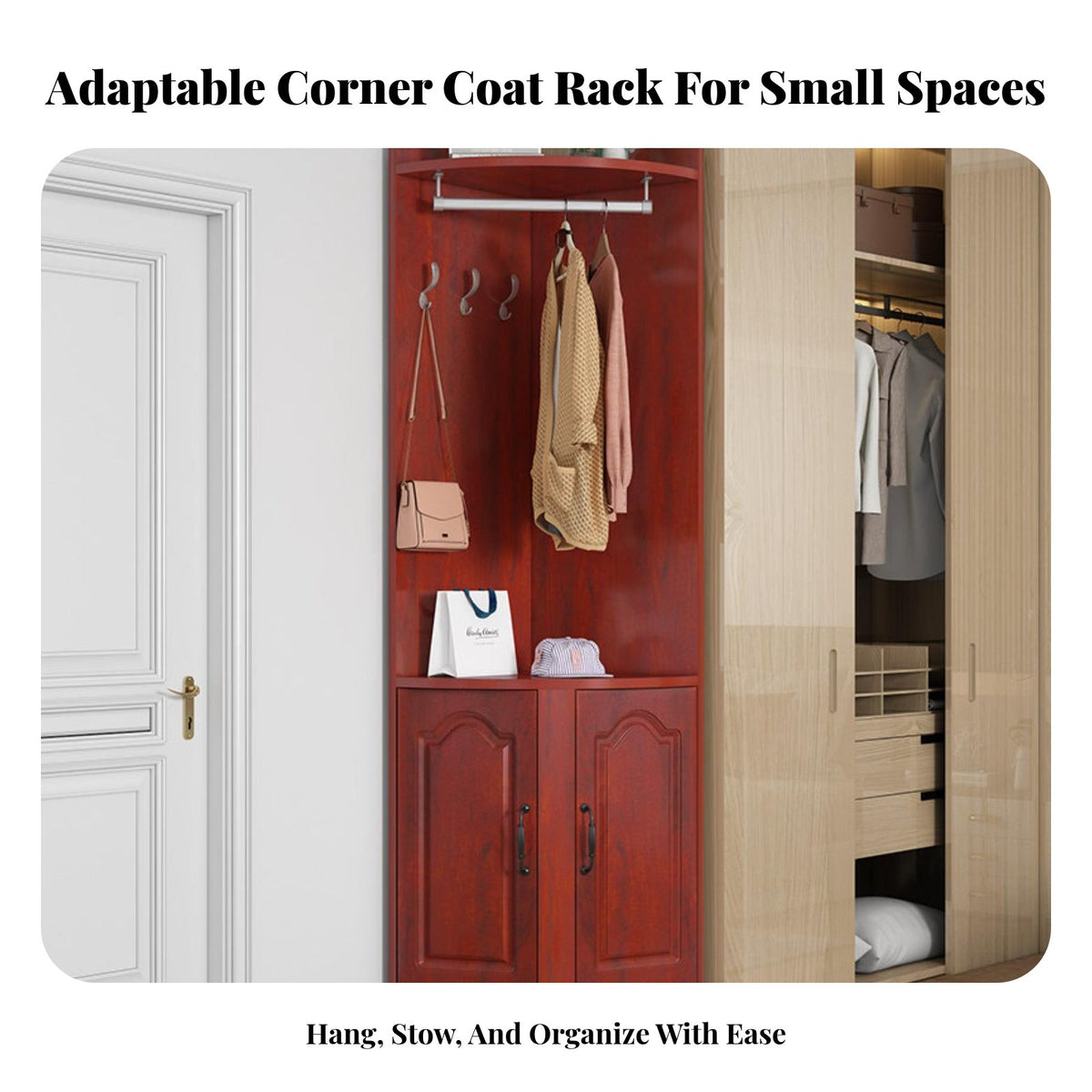 Multi-Functional Corner Coat Stand Floor-Standing Entryway Organizer Multifunctional Household Storage complimentarystanding for Apartment Dwellers, Homeowners, Families, Hallway, Bedroom, Living Room, Mudroom